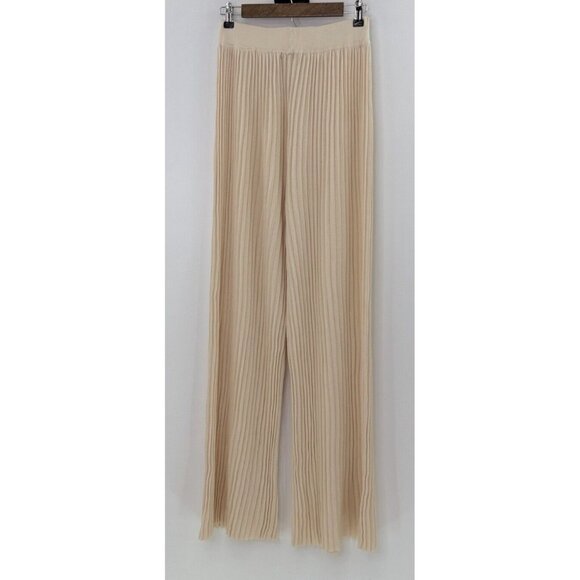 NWT Nasty Gal Ostmeal Knitted Pleated Wide Leg Trousers Elastic High Waist Sz 4 - Picture 2 of 11